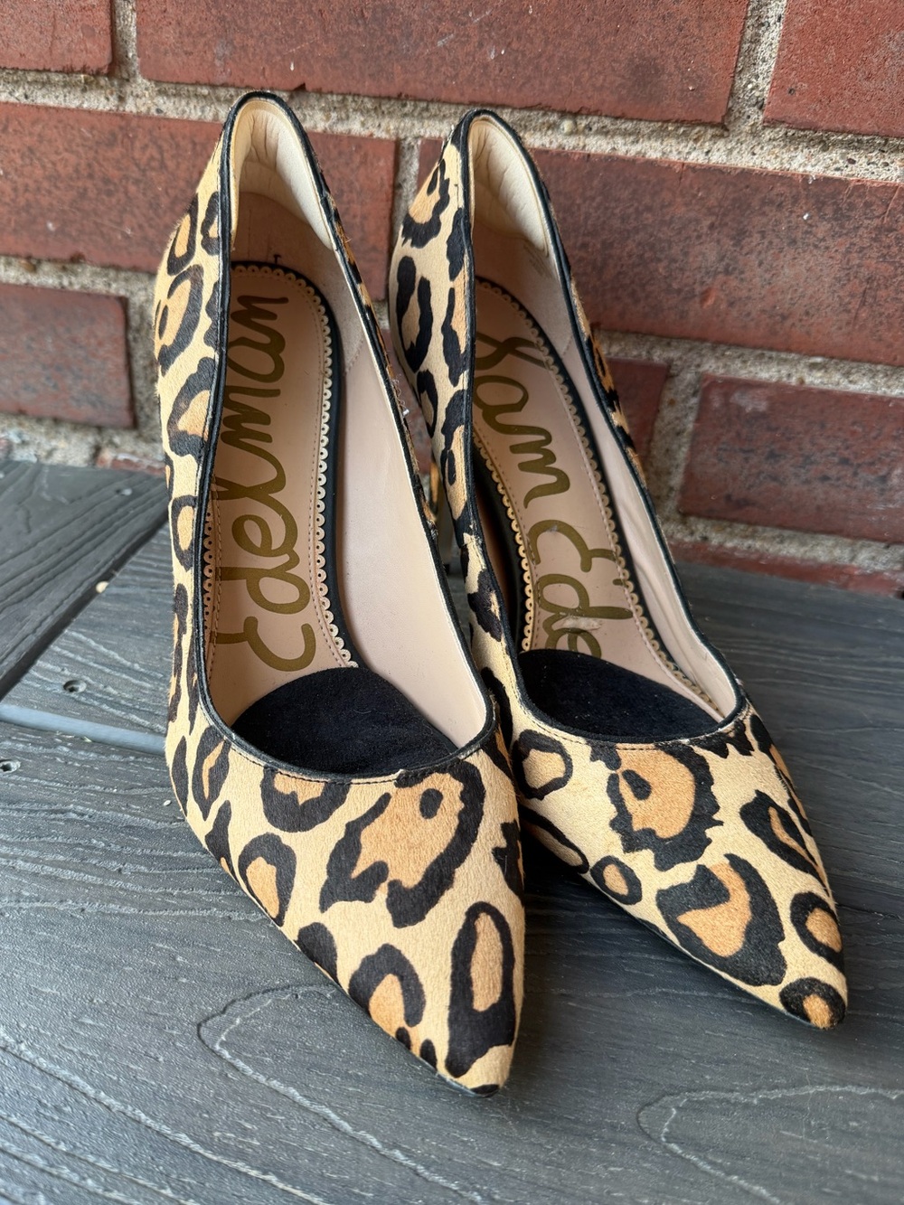 Sam Edelman Hazel Pumps 8.5 Nude Leopard Calf Hair Pointed Toe Stiletto Heels